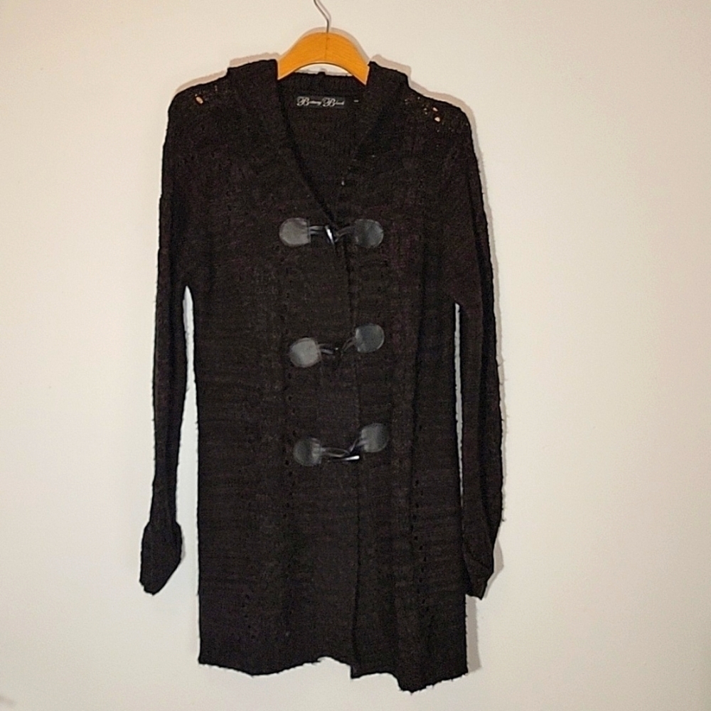 Brittany Black Sweater toggle cardigan with hood